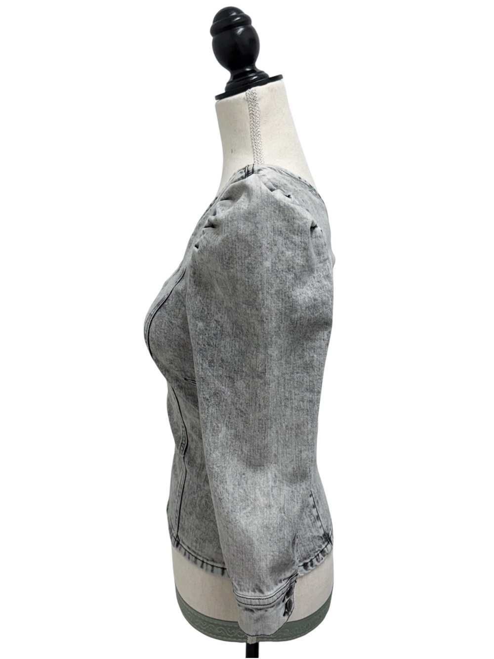 Retrofete Moira Light Grey Acid Wash Denim One 3/4 Puff Sleeve Top Small - Picture 3 of 11